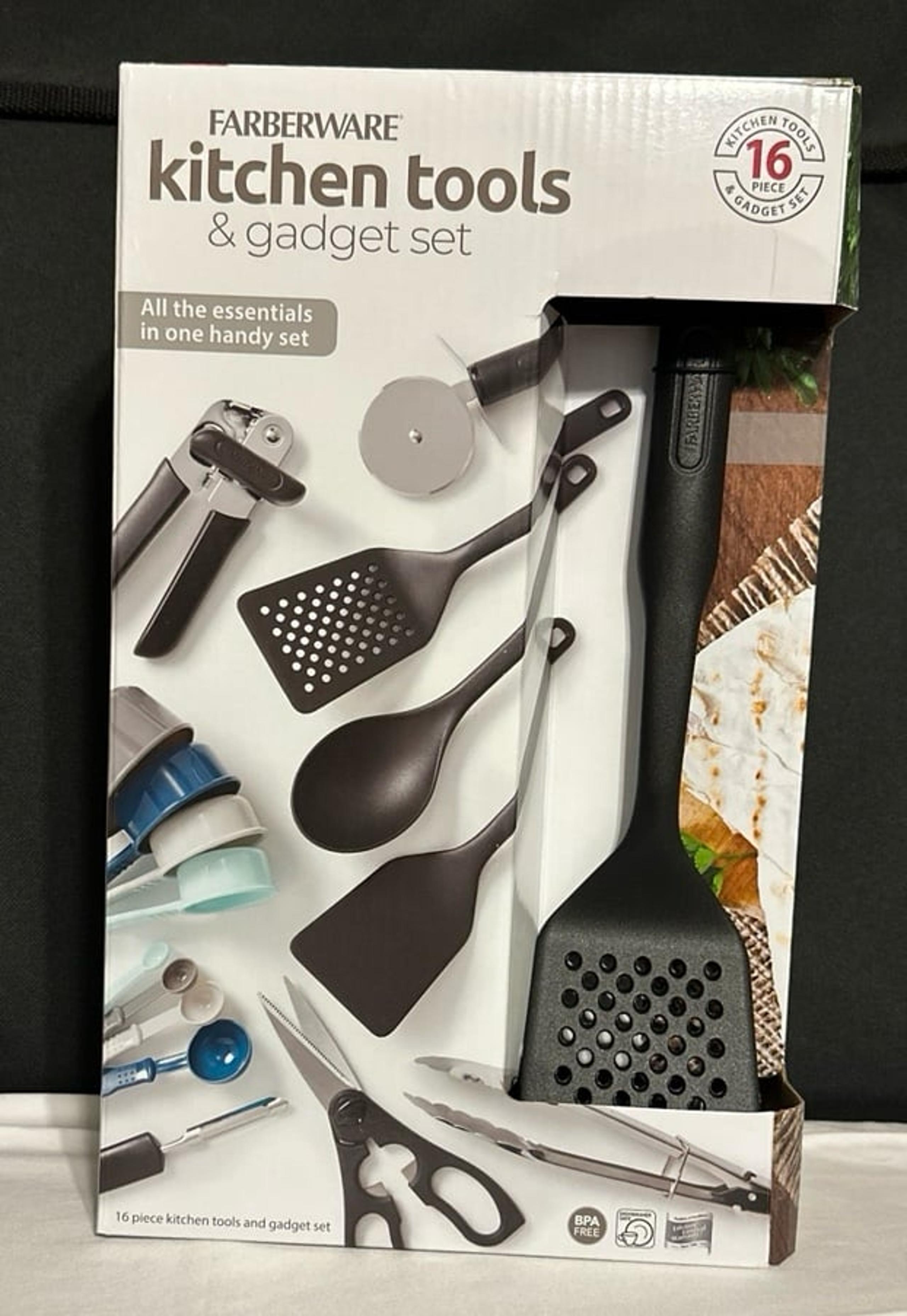 Farberware 16 Piece Kitchen Tools And Gadget Set Black, Blue, Green, White