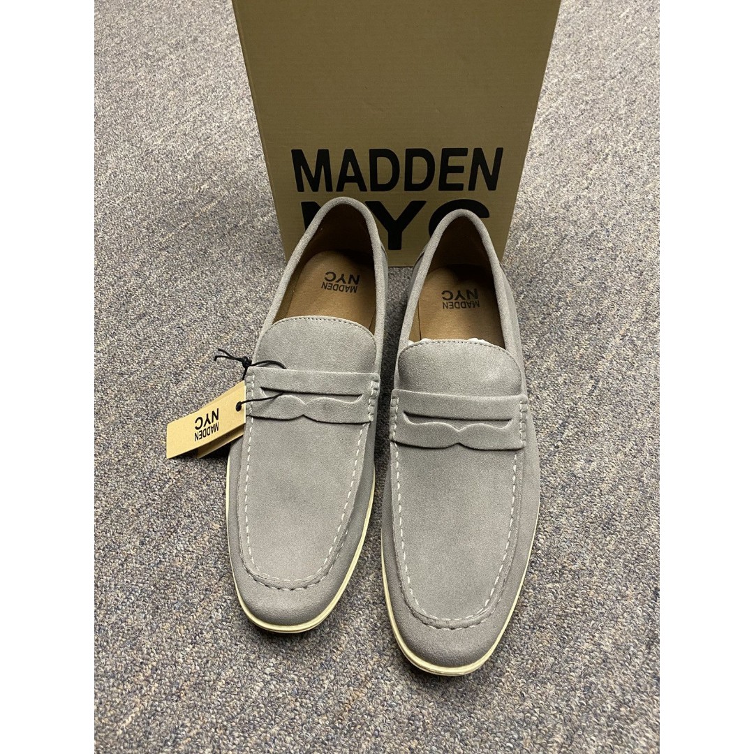 Madden NYC Slip On Men’s Size 11 Loafers Shoes Gray Suede Look Leather NWT