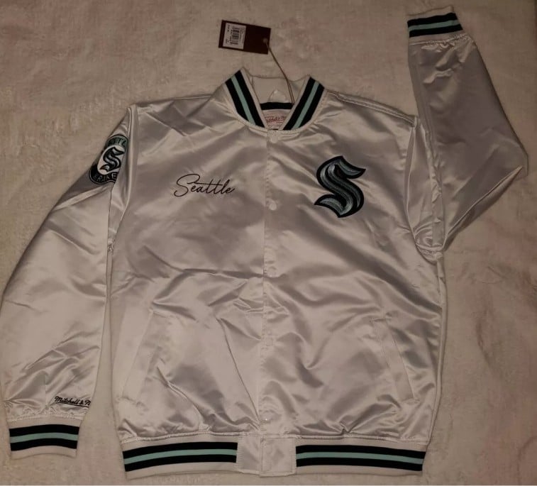Seattle Kraken NHL Mitchell & Ness Jacket Sz XL Satin Snow White Hockey Whoa!