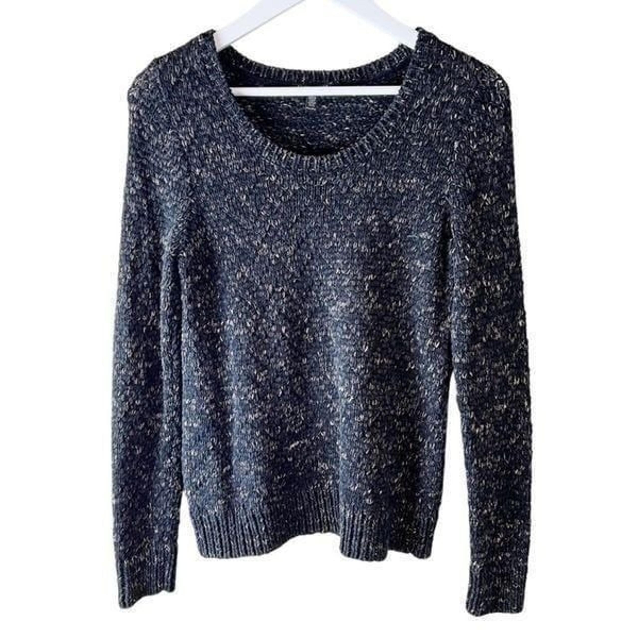 Eileen Fisher Gray Gold Marled Scoop Neck Pullover Sweater Petite Medium
