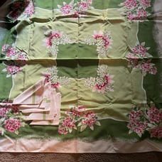 California Hand Prints Square Tablecloth With 4 Napkins - Vintage - Rare Beauty
