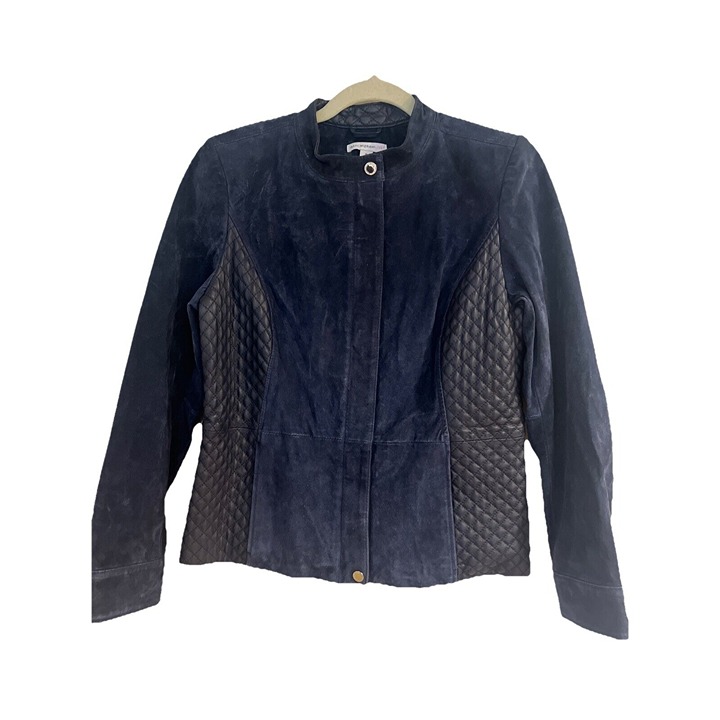 Isaac Mizrahi Live! Suede Leather Jacket Blue Size 6 Womens Zip Up Moto Military