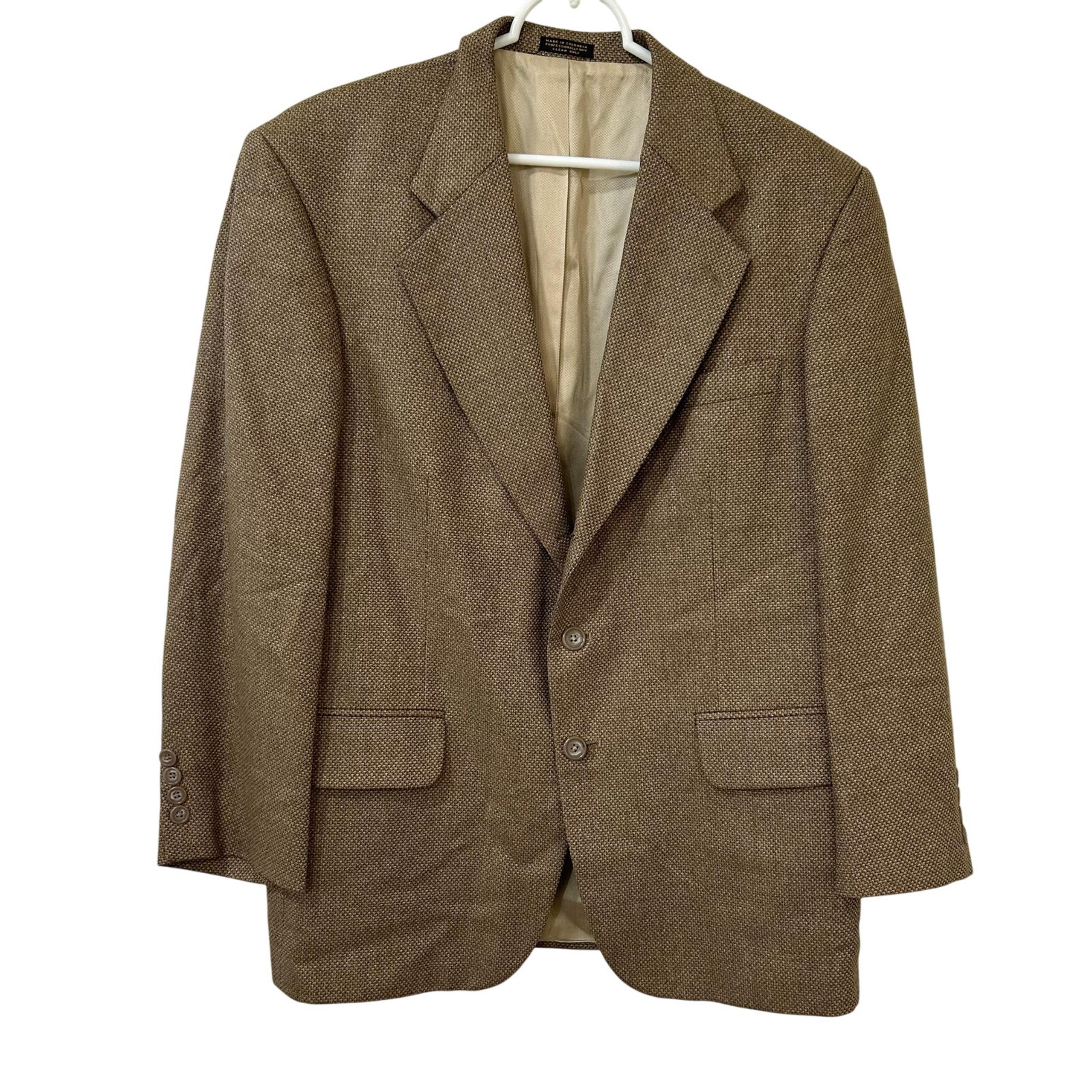 Oscar de La Renta Mens 40 S Silk & Wool Blend Brown Blazer Suit Jacket Preppy