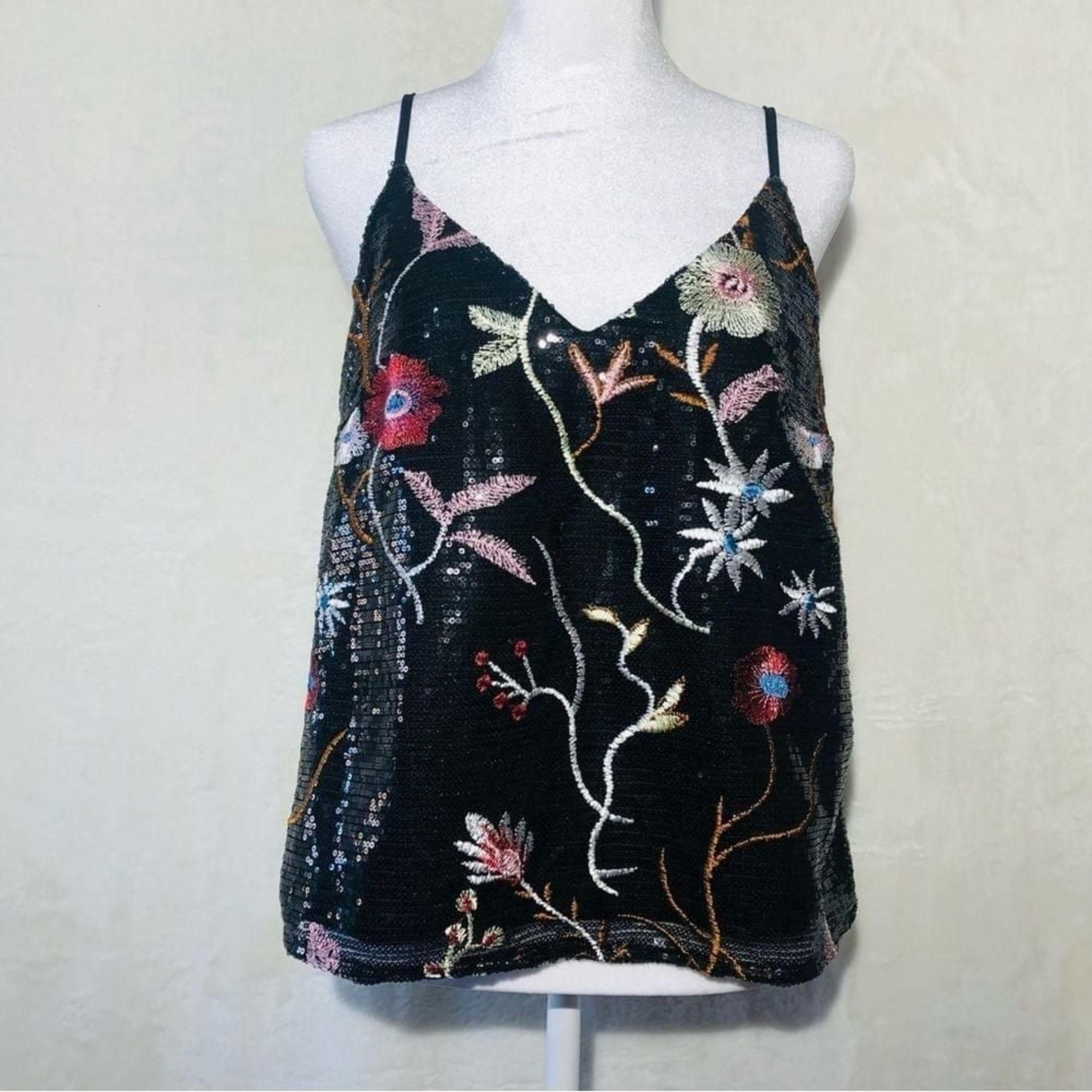 Women Black Sequin Floral Blouse Size M