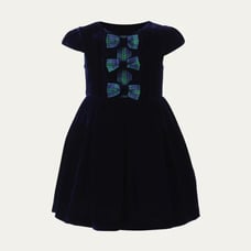 NWT Rachel Riley Girl's Bow Velvet Holiday Tartan Bow Dress