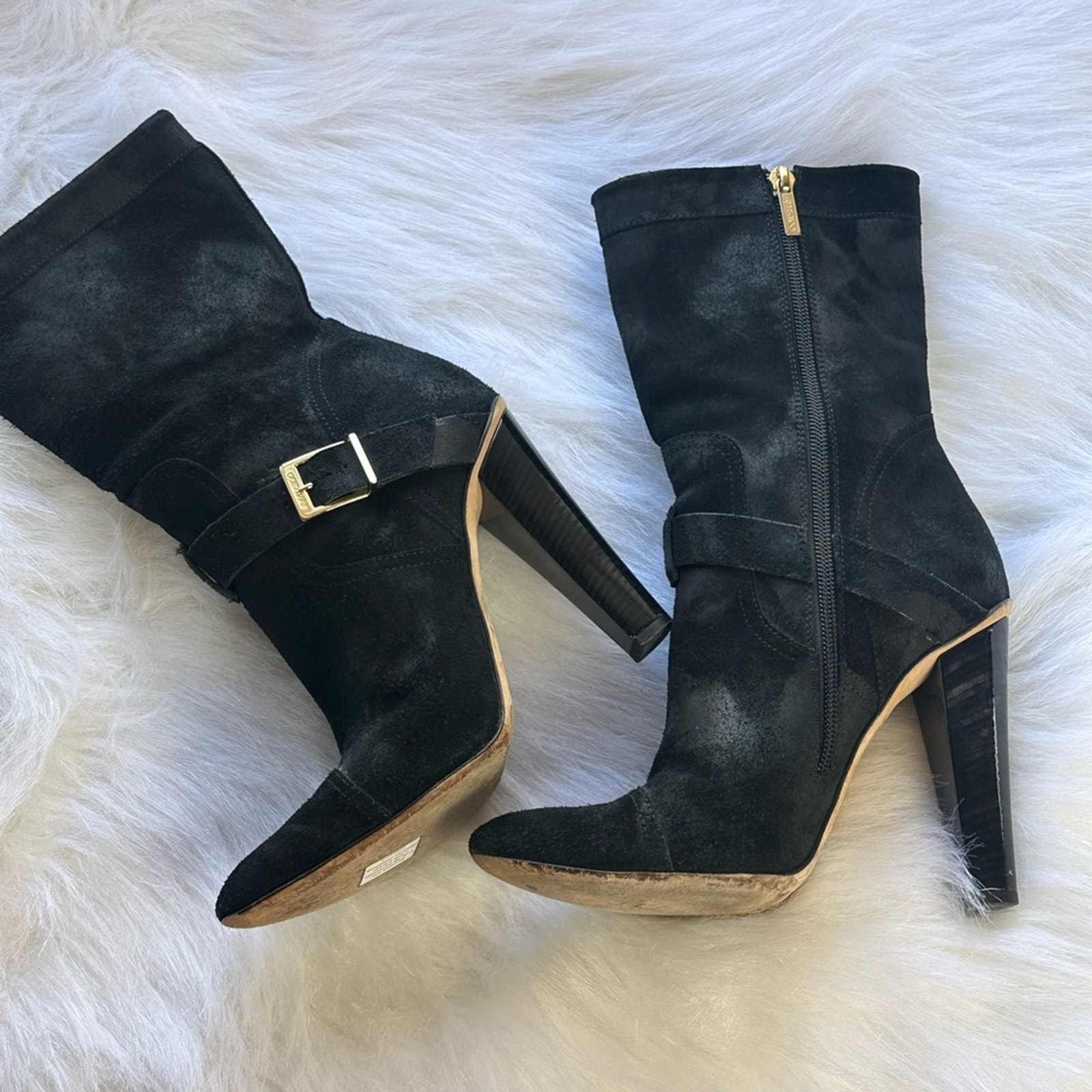 Jimmy Choo FINCH WAS Waxed Leather Distressed Mid Calf Boots,