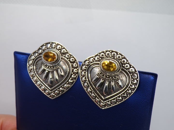 925 Sterling Silver Balinese Gemstone Earrings, Bold Earrings Citrine or Garnet