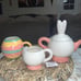 Johanna Parker • Rabbit Tea • Pink/White • Pitcher & 2 Tea Cup • New