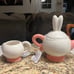 Johanna Parker • Rabbit Tea • Pink/White • Pitcher & 2 Tea Cup • New