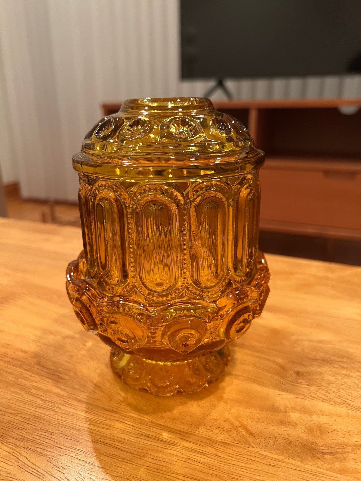 Antique LE SMITH Amber Moon & Stars Fairy Courting Glass Lamp Candle Light