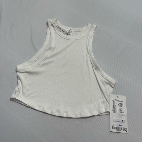 LULULEMON White Ribbed Hold Tight Cropped Soft Lightweight Tank Top Size 10 New
