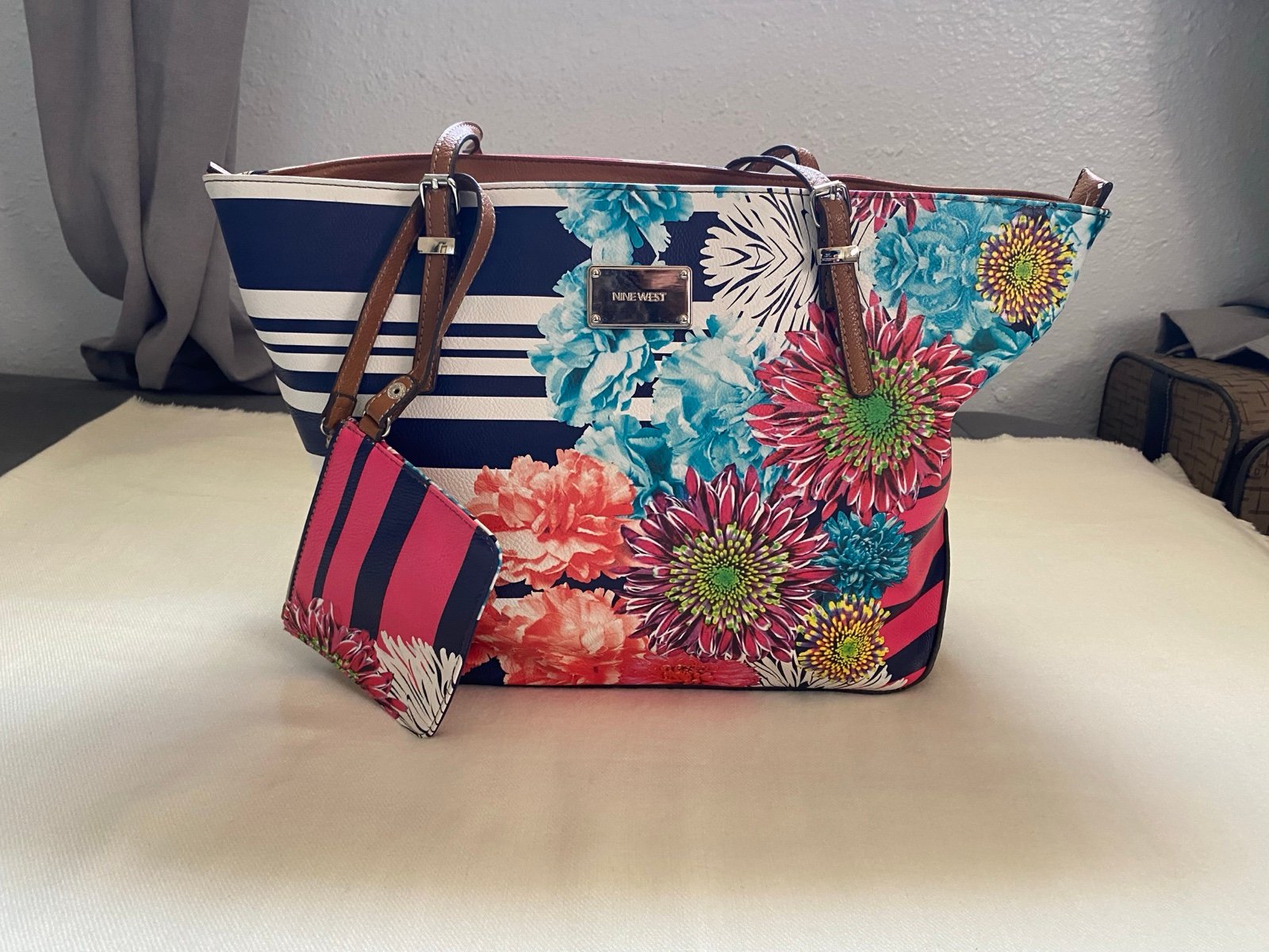 Nine West Blue and White Floral Bag