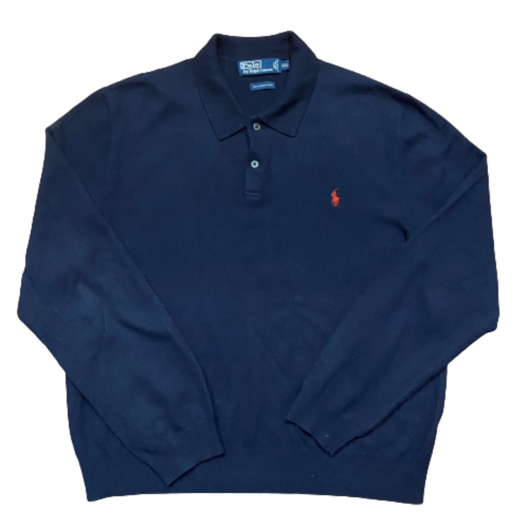 Polo Ralph Lauren Vintage 100% Merino Wool Navy Pullover Sweater Men's Size XXL