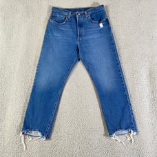 Levis Premium 501 Jeans Womens 31 x 25 Blue Big E Straight High Raw Hem Button