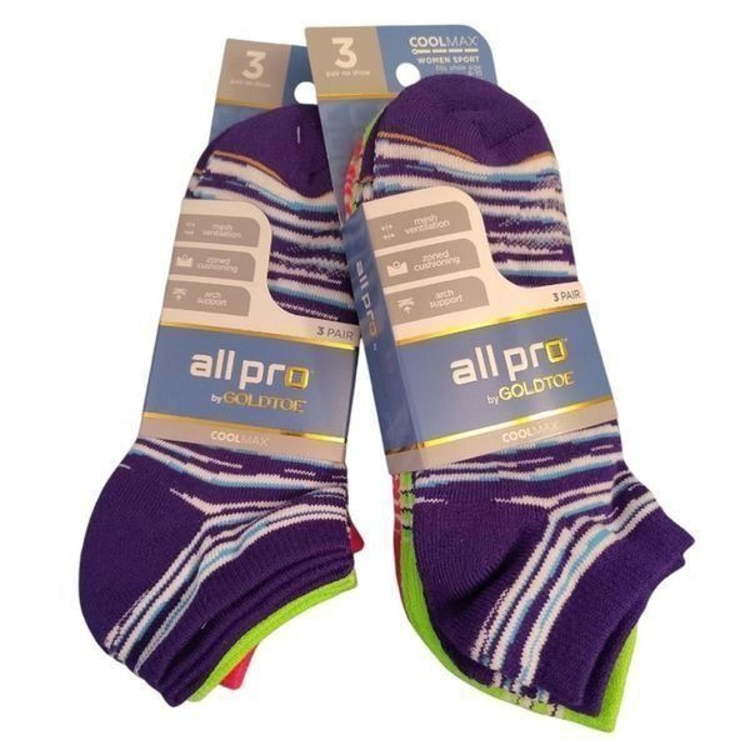Gold Toe All Pro 6 Colorful Pairs Cool Max No Show Sports Socks NWT