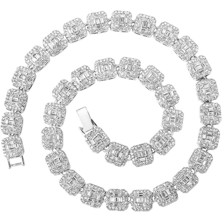 Iced Out Chain for Men White Gold Diamond Tennis Necklace