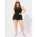 Torrid Underwire Long Mesh Overlay Swim Dress Black Womens Sz 3X-DD/F One Piece