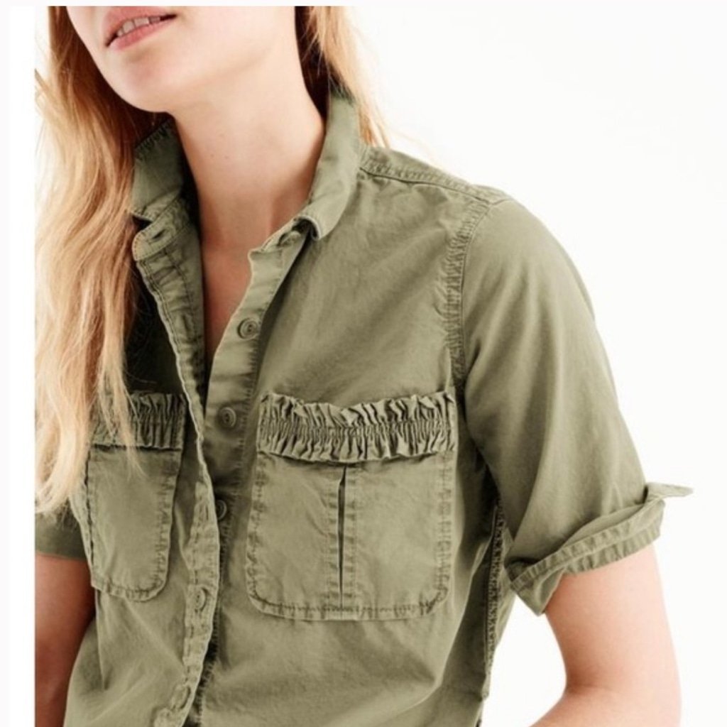 J. Crew Boy Meets Girl Utility Shirt in Olive Green. Size 18T