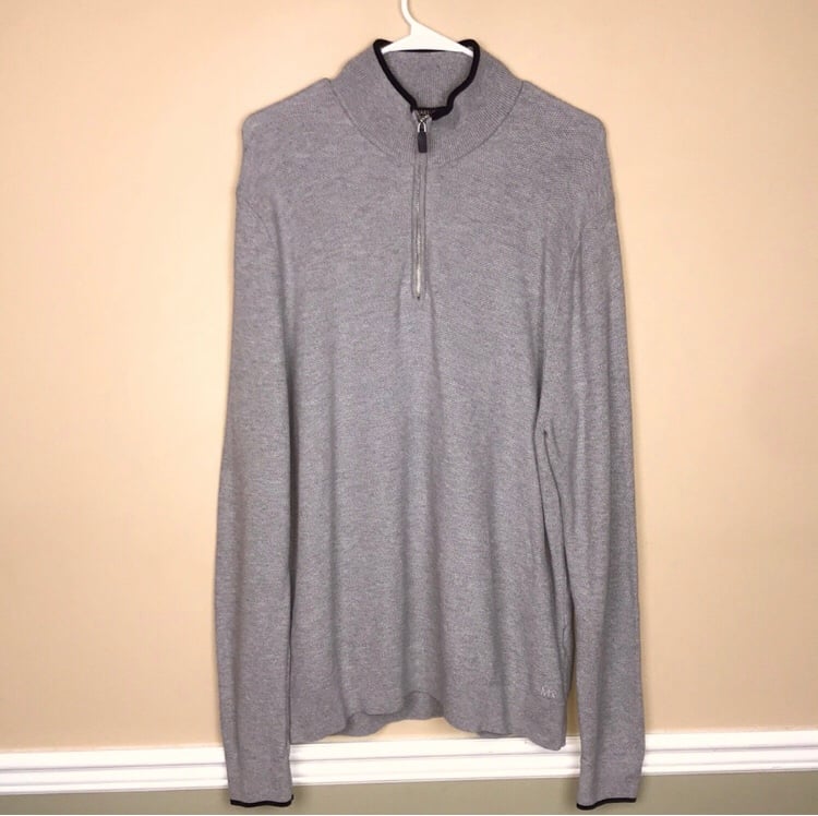 Michael Kors Men’s Knit Gray Black Quarter Zip-Up Sweater