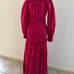 Alexis Thalssa Off The Shoulder Shirred Maxi Dress Fuchsia w/ Gold Dots Size M