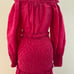 Alexis Thalssa Off The Shoulder Shirred Maxi Dress Fuchsia w/ Gold Dots Size M