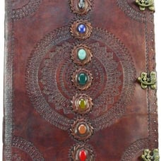 BOOK OF SHADOWS Leather 7 Chakra Medieval Gemstone Embossed Handmade 18 x 13 ¾