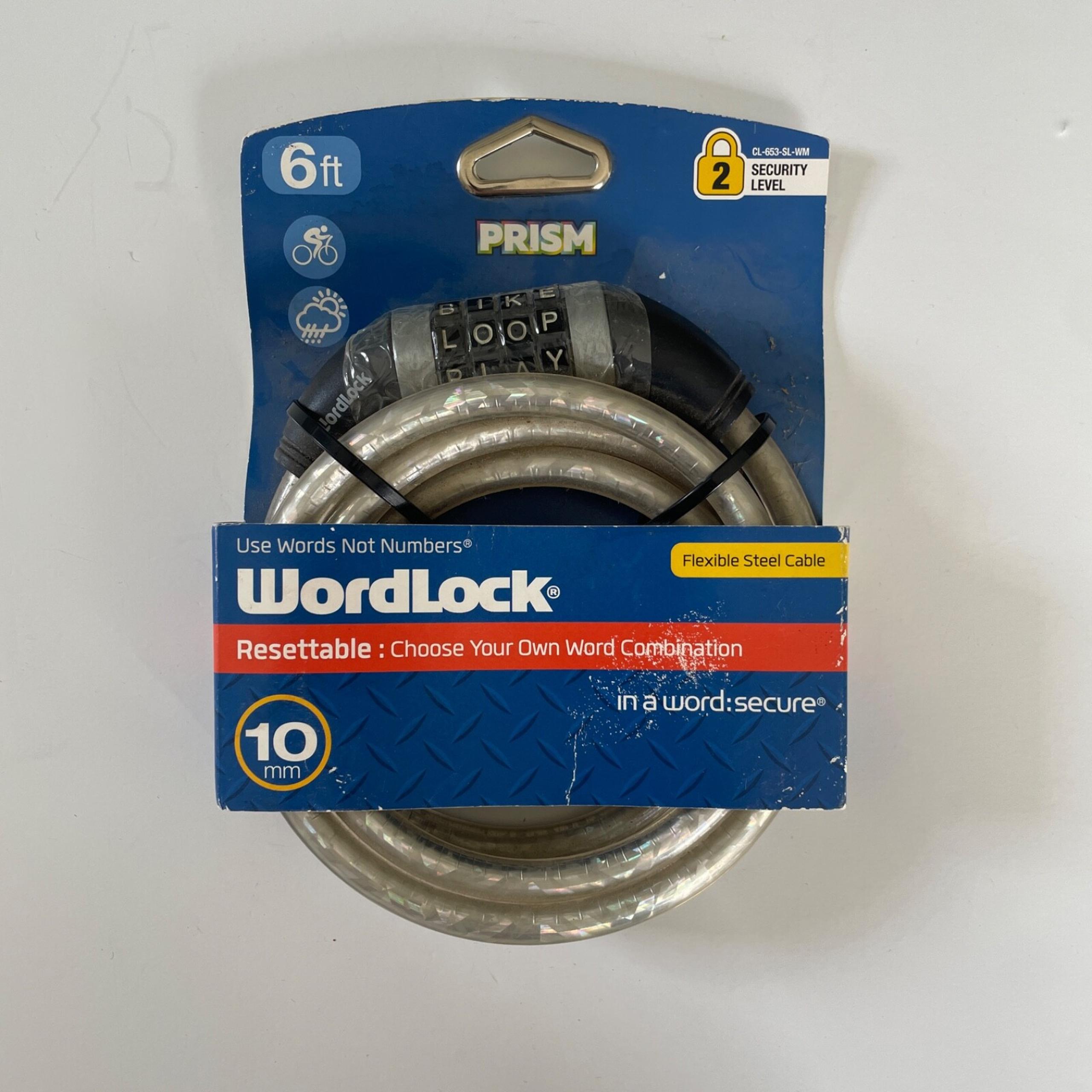 WordLock 6ft Flexible Steel Cable Bike Lock, HD 10mm Cable w/10K Combinations!