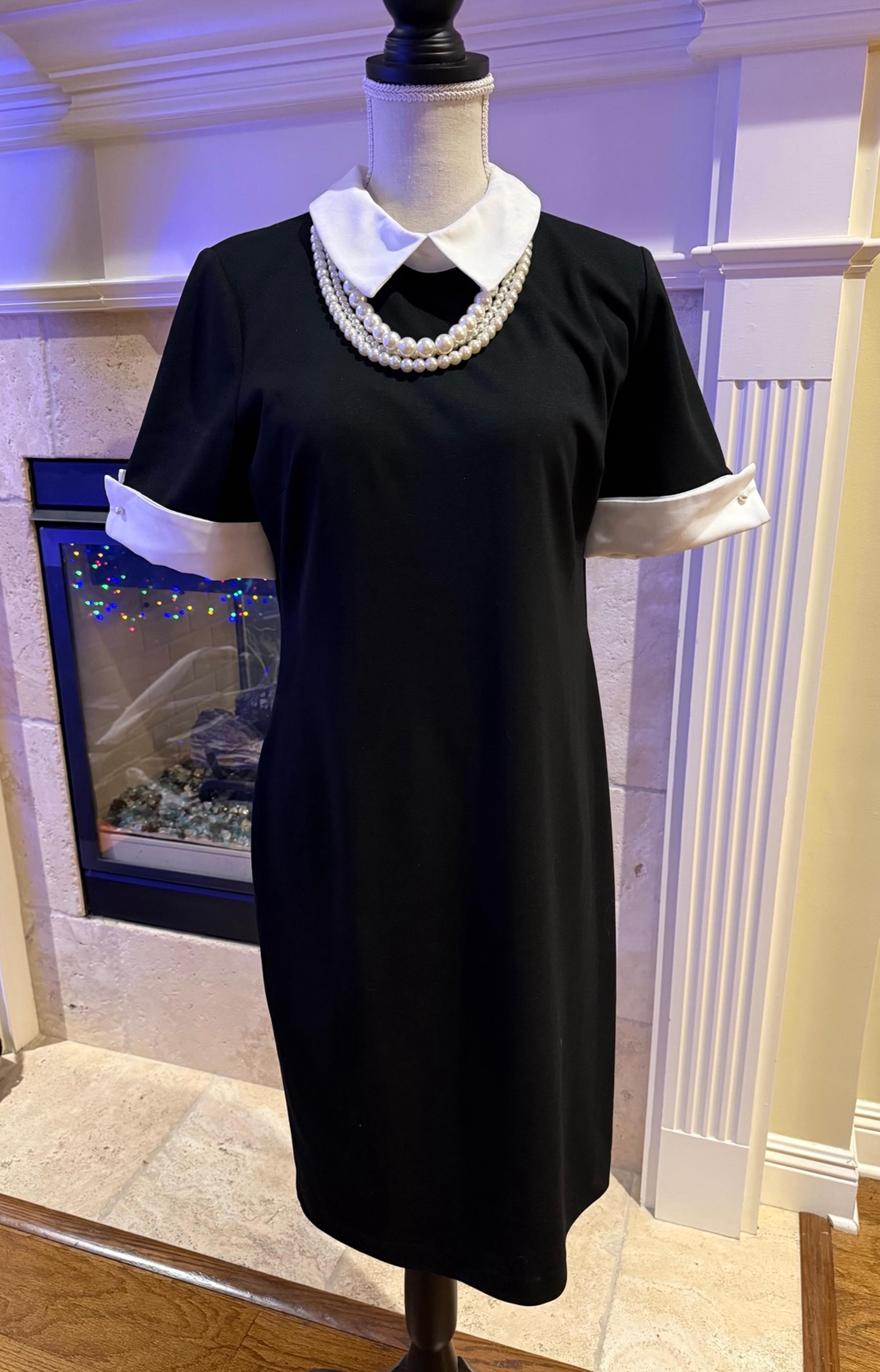 Karl Lagerfeld Paris Elegant Black Dress With Faux Pearls Size 10