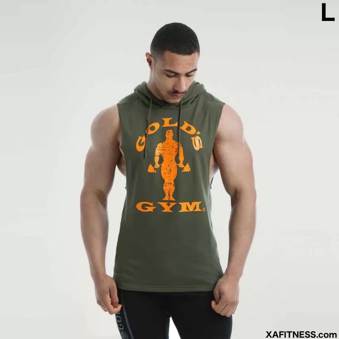 Gold's Gym Sleeveless Hoodie, Army, Size L