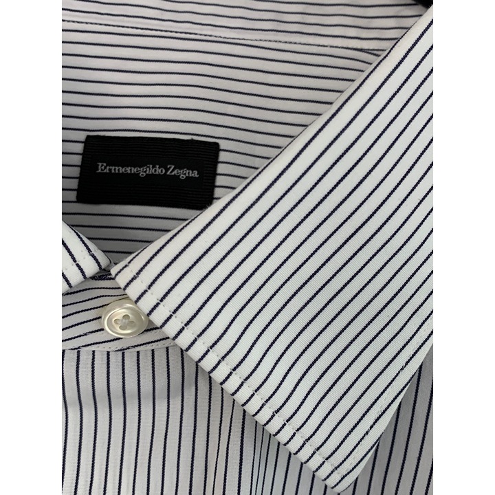 Ermenegildo Zegna Mens Striped Dress Shirt Size 47/18.5 100% Cotton white 7659