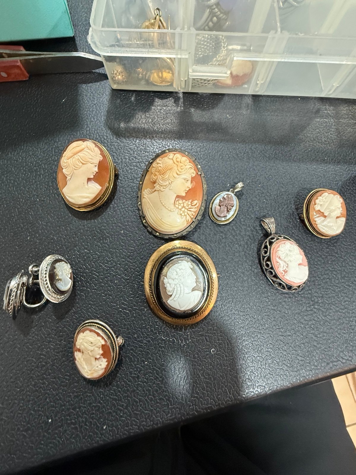 Vintage variety of antique cameos in silver and other metals I think you have br