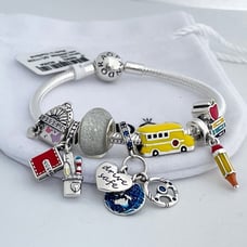 Pandora Bracelet with School Bus Driver Themed Charms 925 sterling silver