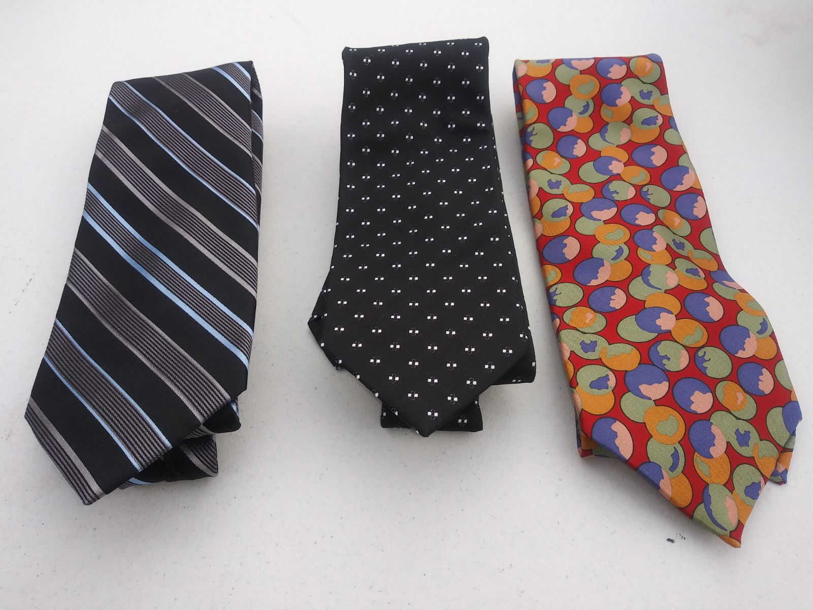 3 Claiborne Black Polka Dot Red Silk Tie