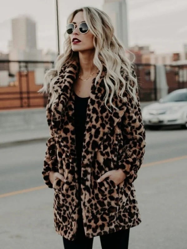Coat leopard oversized women animal print