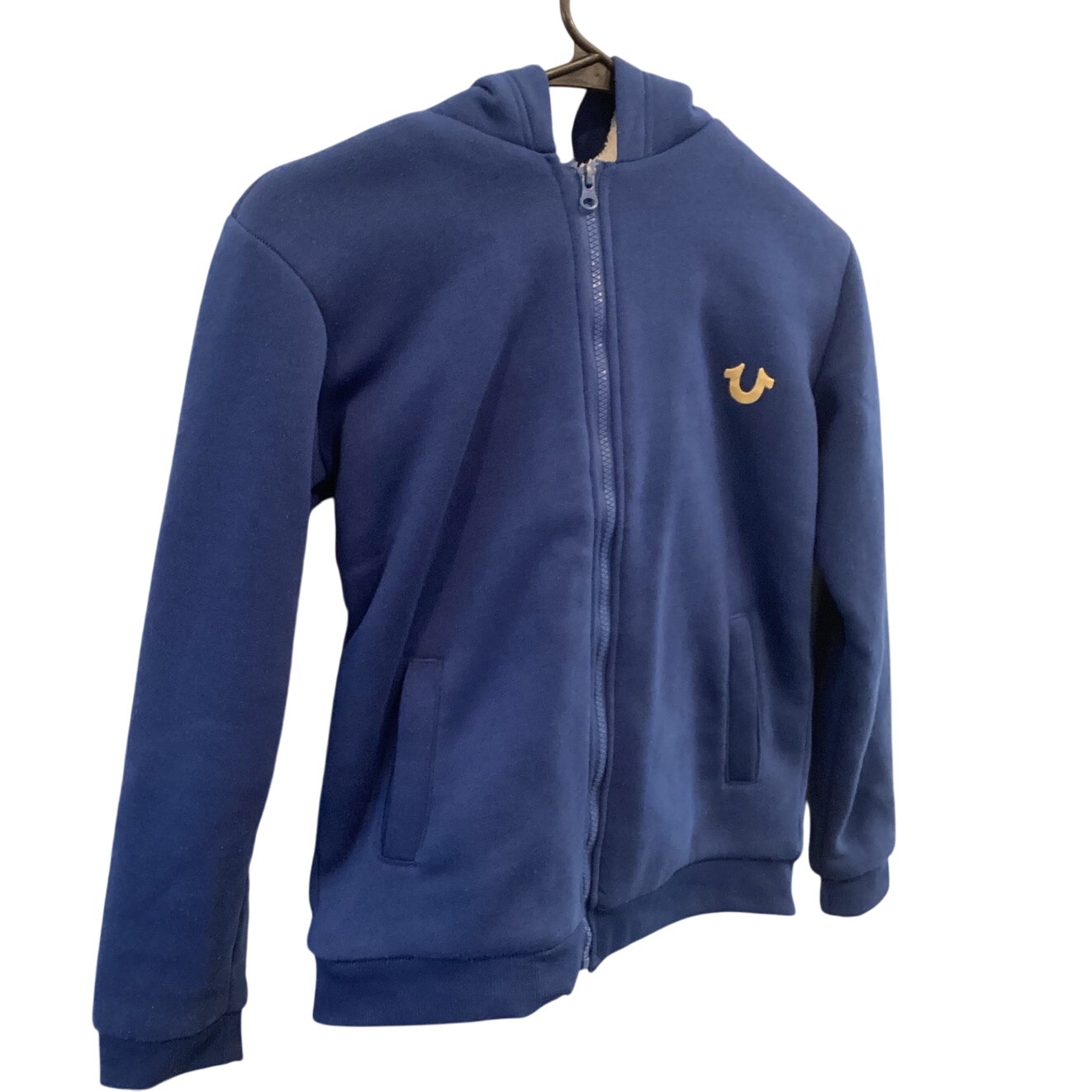 True Religion Kids Lined Hoodie Youth Size M Blue Y2K Sherpa Streetwear Girl Boy