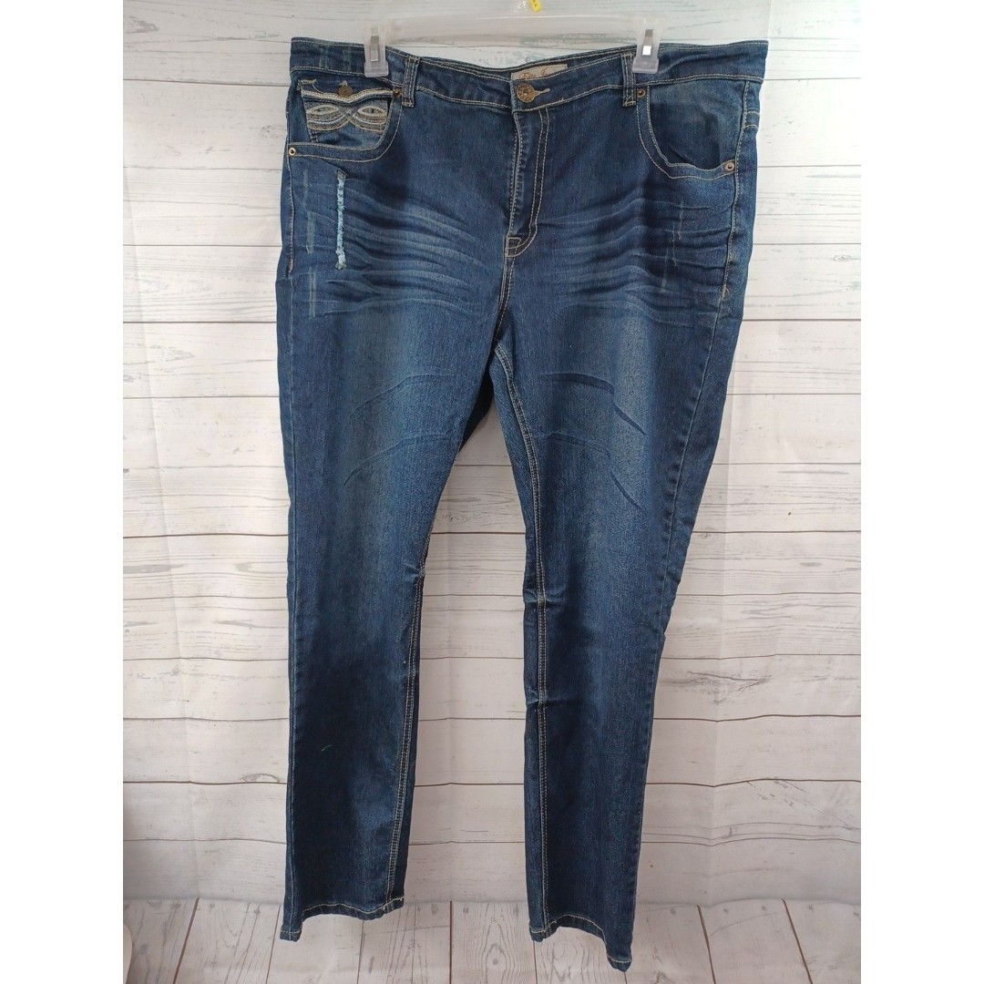 Elite Jeans Sz 23/24 Blue Denim Stretch Flap Pockets Distressed Plus Size