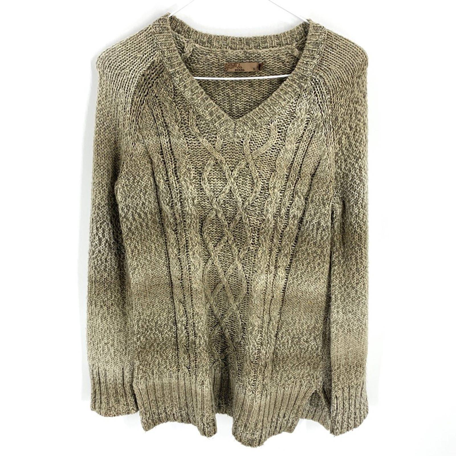 PrAna Brown V-neck cable knit sweater M
