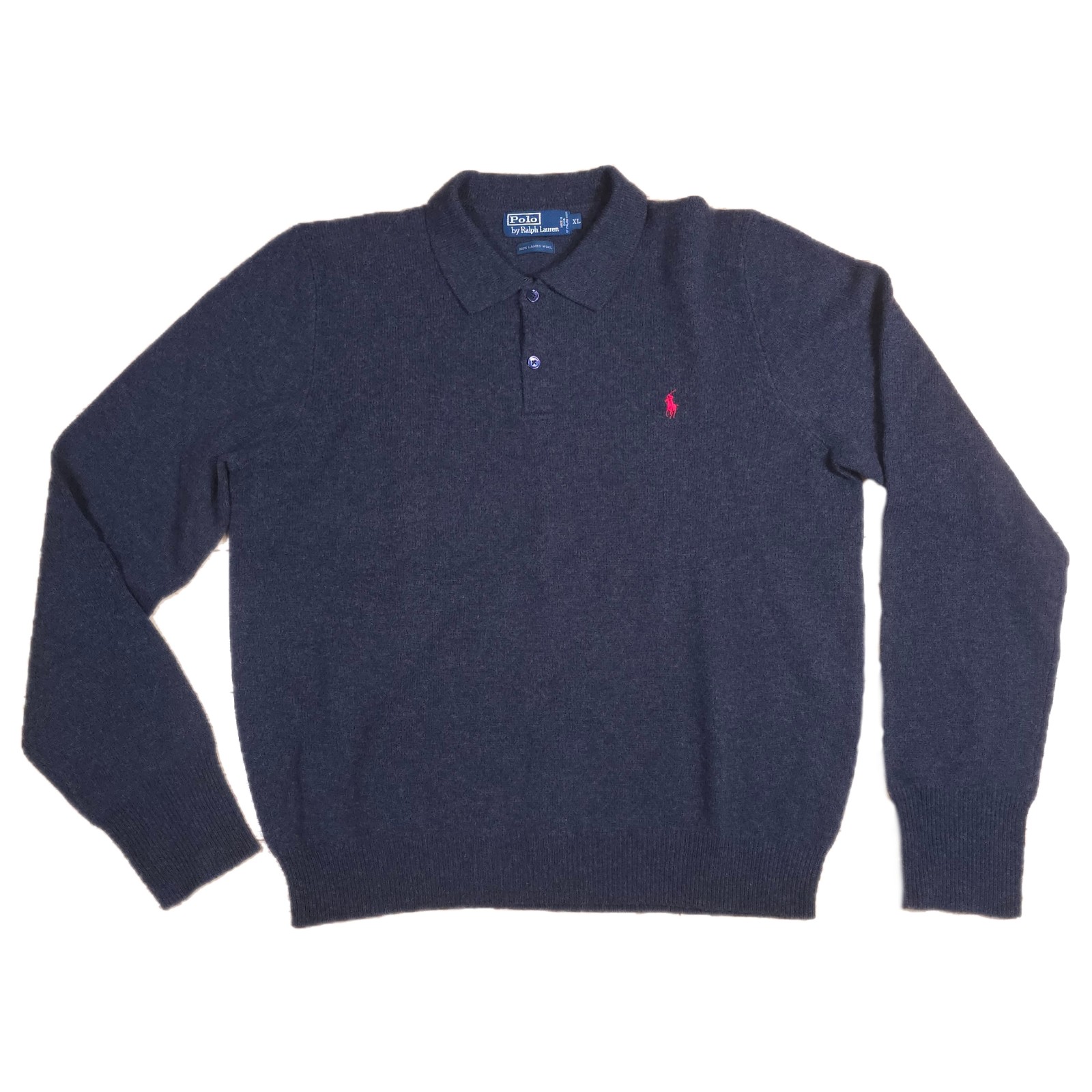Polo Ralph Lauren Collared 100% Lambs Wool Dark Gray Sweater 1/4 Button Men's XL
