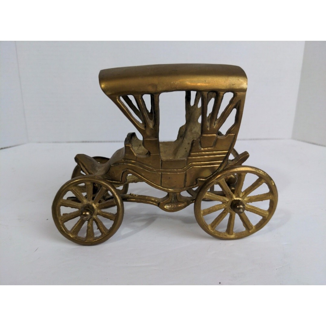 Vintage Brass Carriage Car Horseless Buggy Statue Mid Century Decor