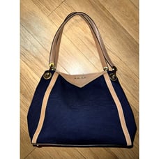 MICHAEL KORS Raven Large Canvas/Leather Shoulder Tote- Navy & Natural