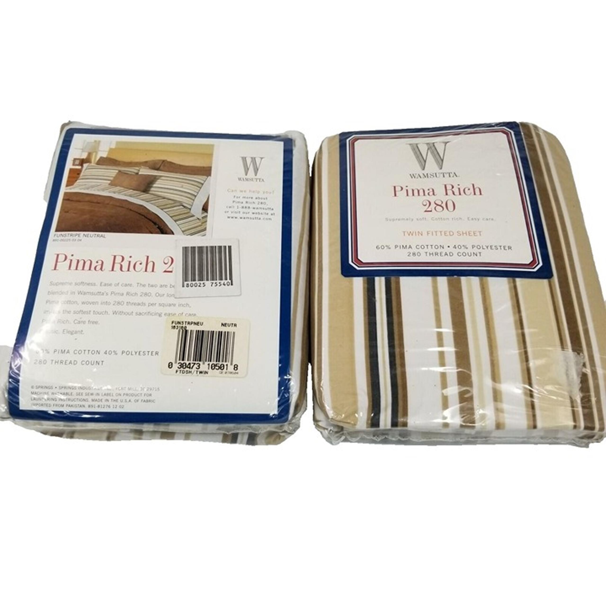 Vintage Wamsutta Pima Rich Striped Twin Fitted Sheets Lot 2 Brown Beige NEW