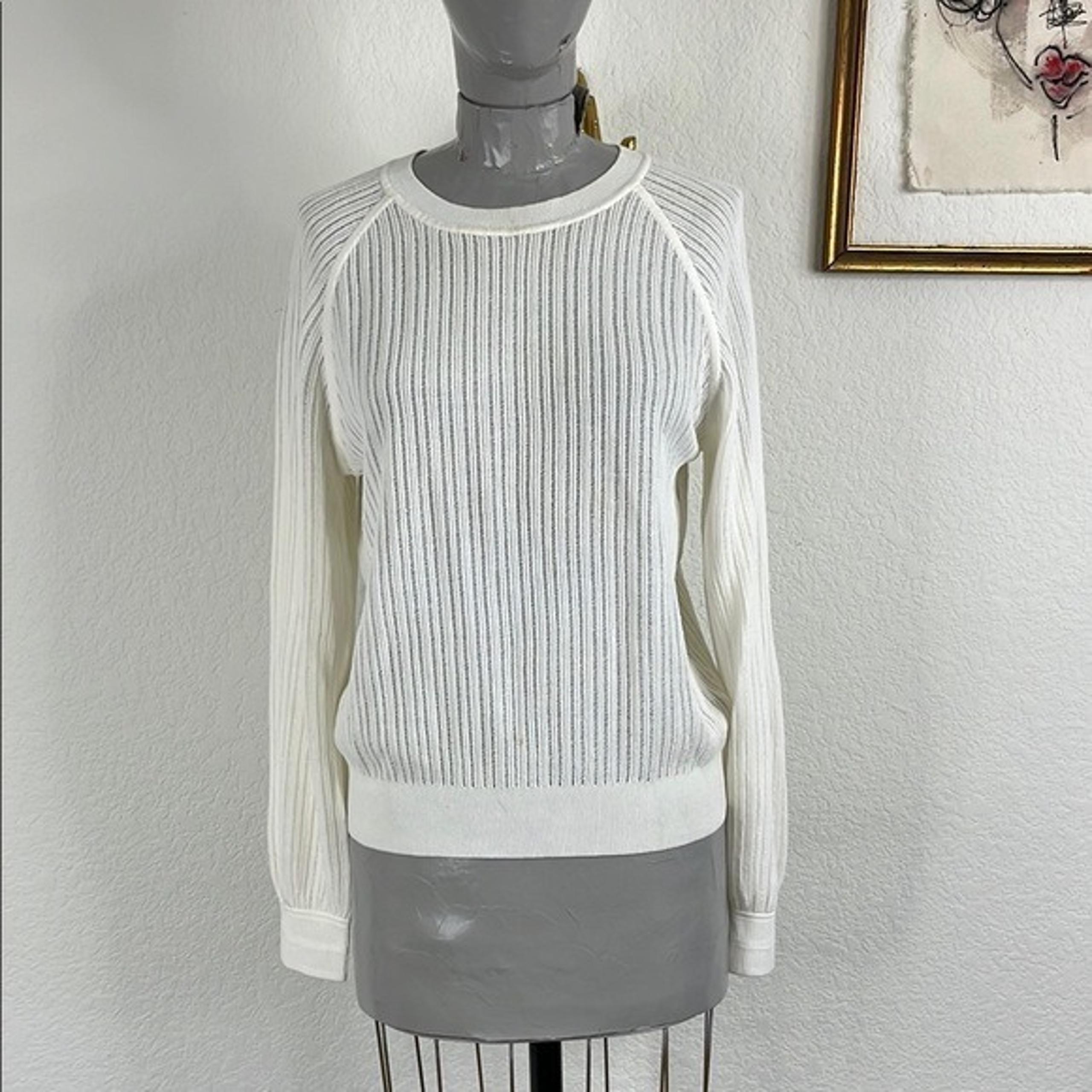 Club Monaco Women's White Open Stitch Long-Sleeve Crewneck Sweater Size