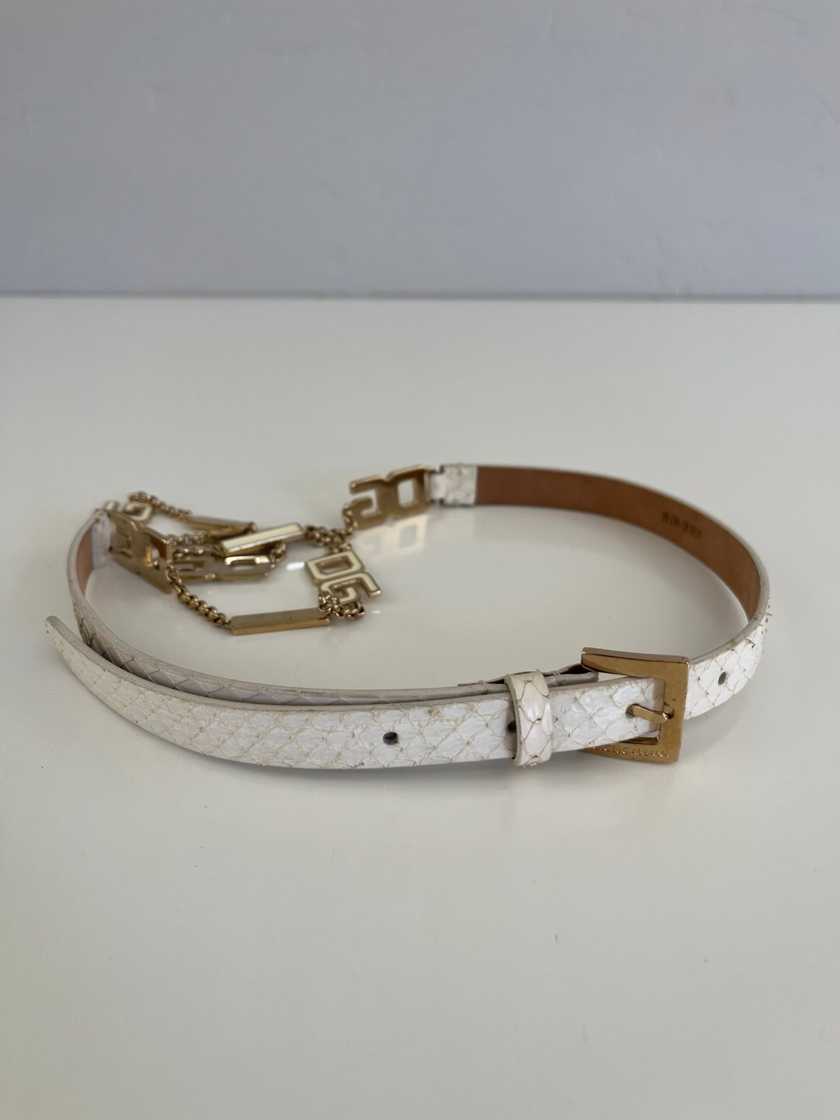 Auth VTG DOLCE & GABBANA Snakeskin/Chain Belt