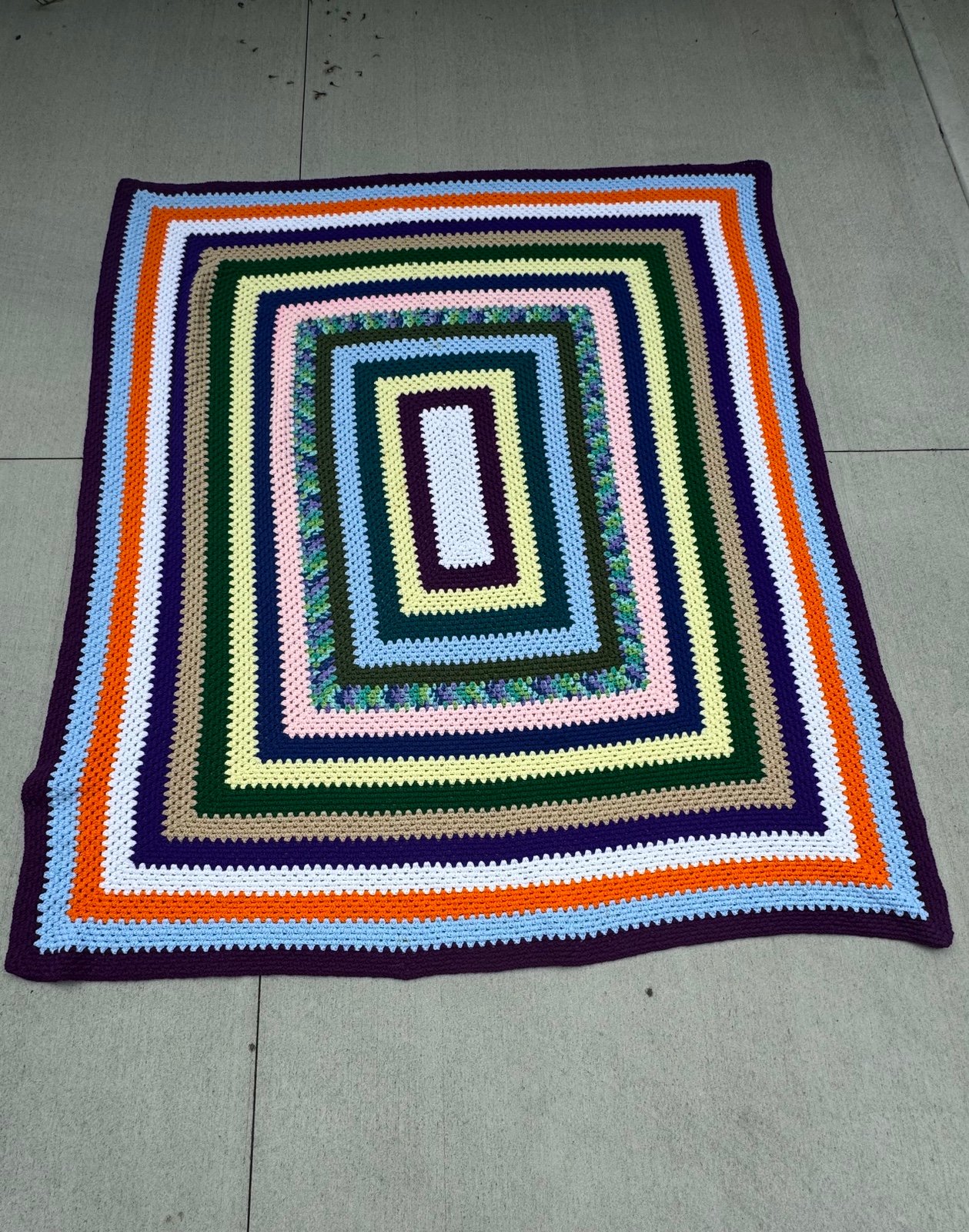 Large Crochet Afghan Blanket Boho MCM Handmade 100”x84” Multicolored OOAK EUC!
