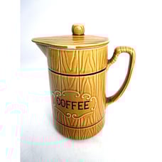 Antique Ceramic Coffee Pot Hand Painted Wood Finish Japan 1950s