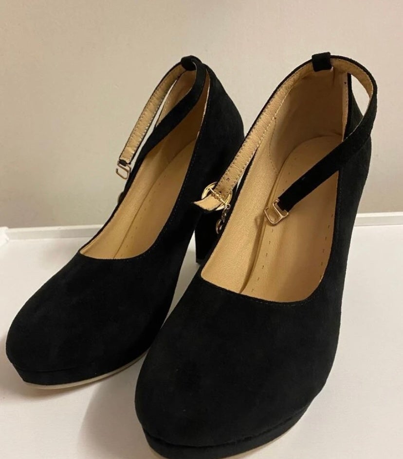 Suede Black Heels with Crystal Ankle Straps *See pics, Read bio*