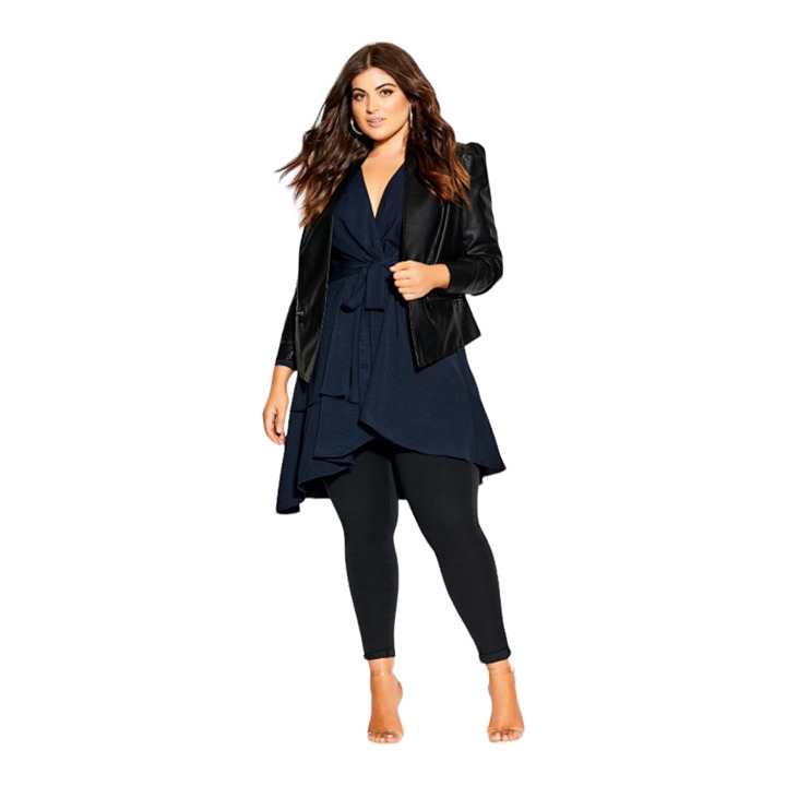 City Chic Navy Soft Touch Asymmetrical Ruffle Tunic Size 16 Plus