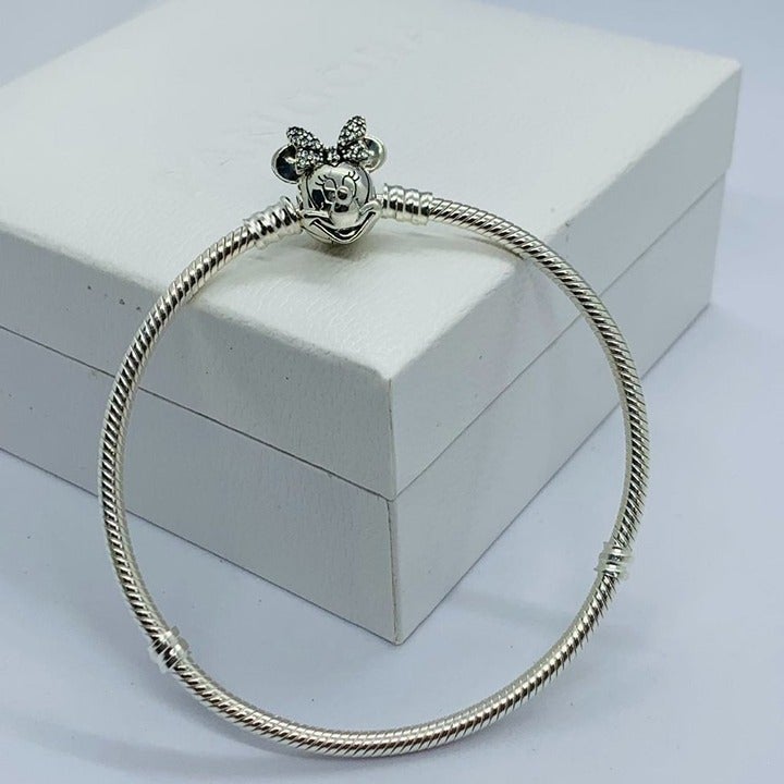 Pandora Disney Pandora Moments Pavé Minnie Mouse Clasp Snake Chain Bracelet
