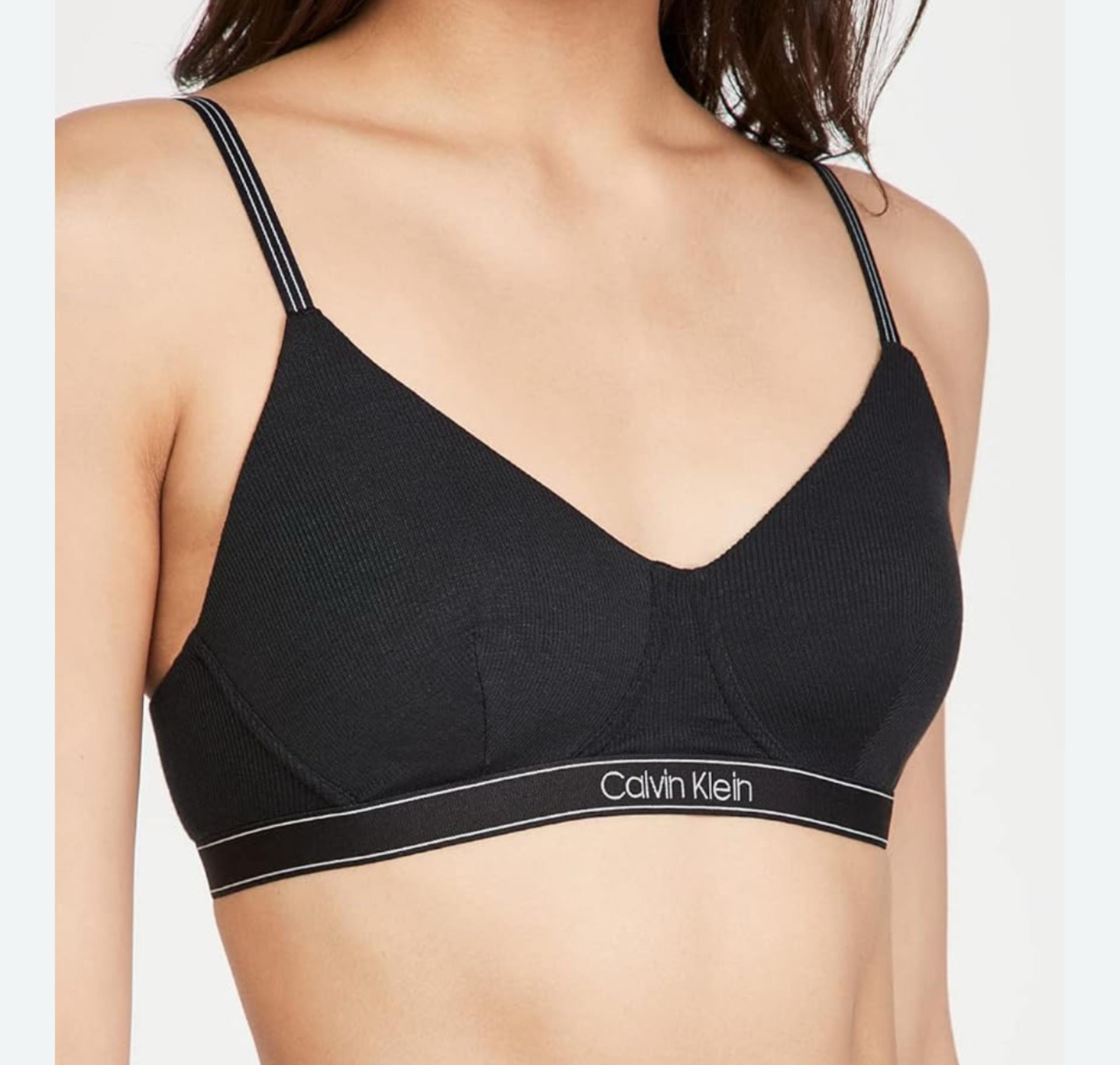 Calvin Klein Women's XS Pure Ribbed Light Lined Bralette QF6439 Black