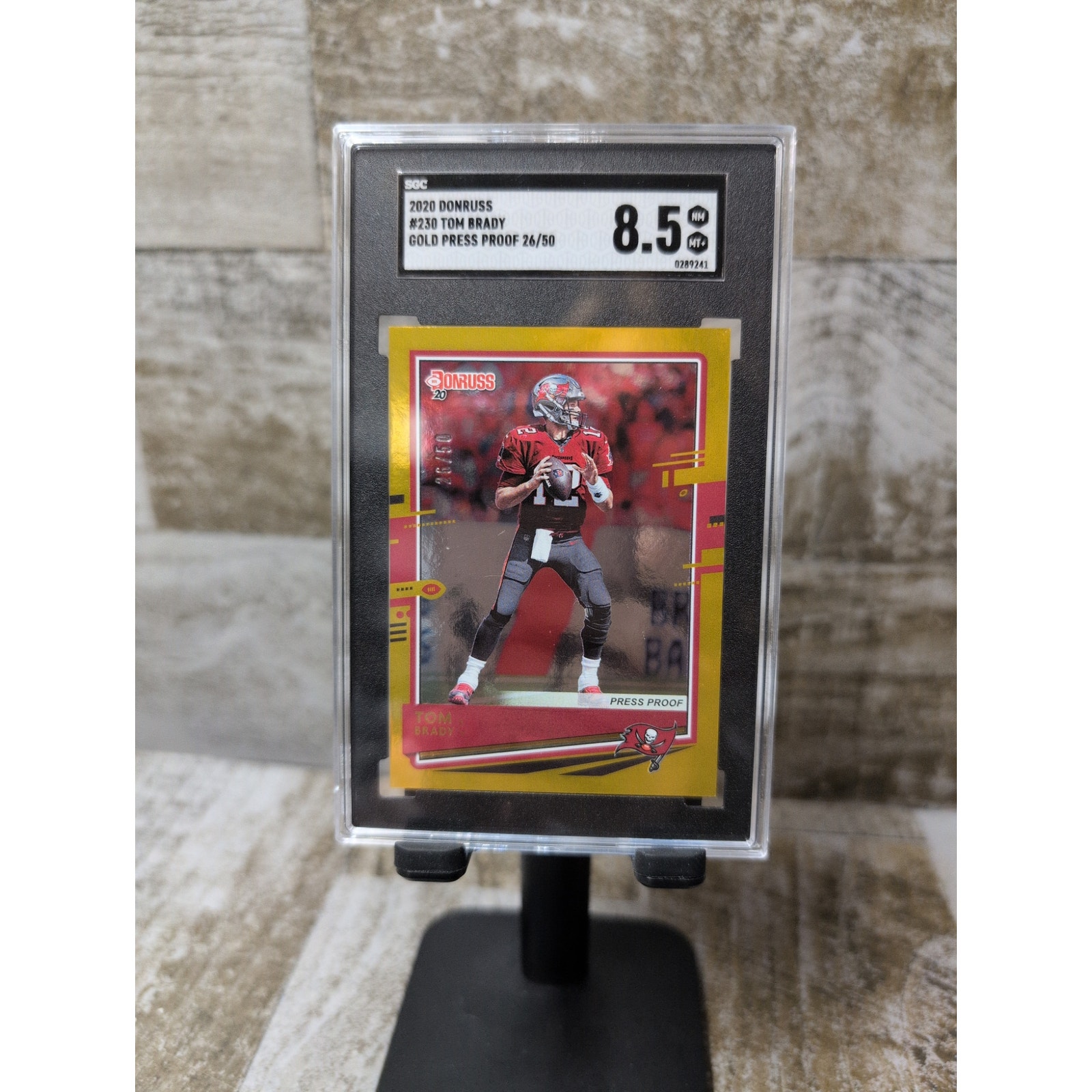2020 Donruss #230 Tom Brady Gold Press Proof 26/50 Graded 8.5